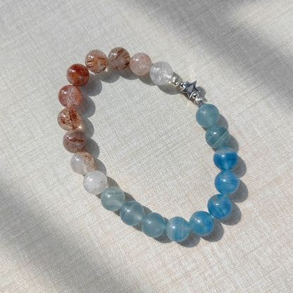 Pulsera de tercer ojo estelar: joyería energética de cristal de calcita azul y oro negro Super 7 para el equilibrio de los chakras, el despertar espiritual y los accesorios de meditación (estilo bohemio unisex)