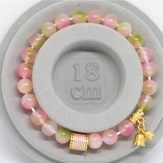Five Mantra Energy Bracelet -Peach Chalcedony Stone for Love & Happiness, Spiritual Boho Jewelry for Women