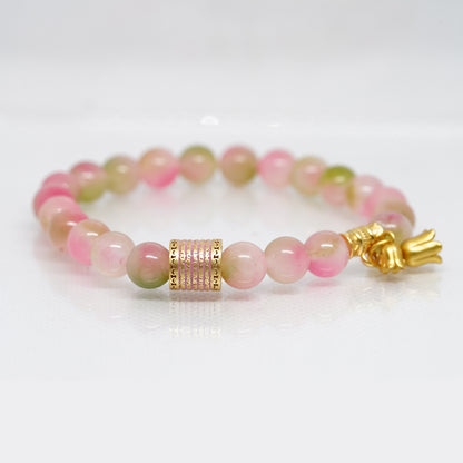 Five Mantra Energy Bracelet -Peach Chalcedony Stone for Love & Happiness, Spiritual Boho Jewelry for Women
