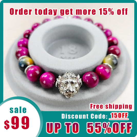 Pulsera de energía de cinco ojos de cuarzo rosa encantado: esmalte de nueve metales y piedra de ojo de tigre para protección espiritual y amor