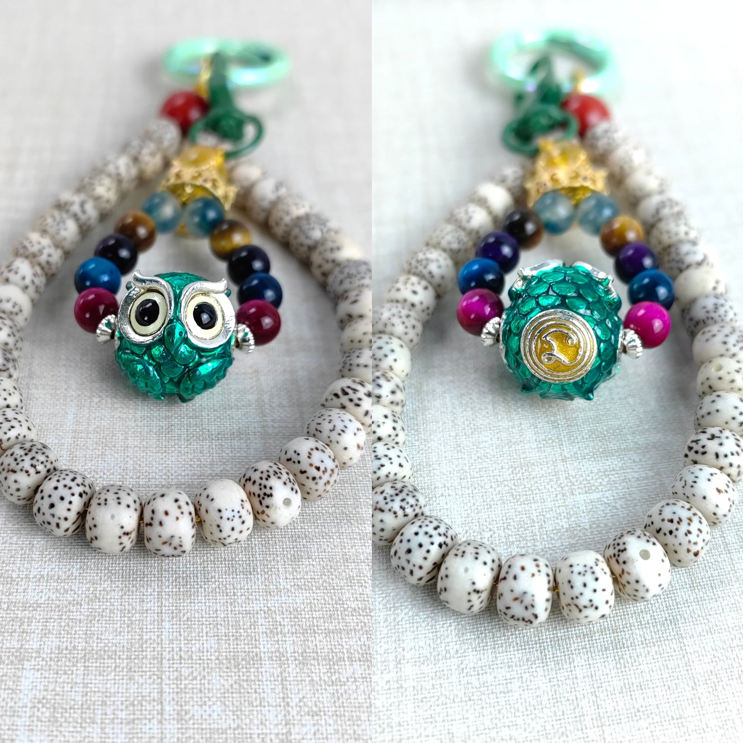 handmade boho owl bead bracelet - natural bodhi  symbolizing life energy & positivity