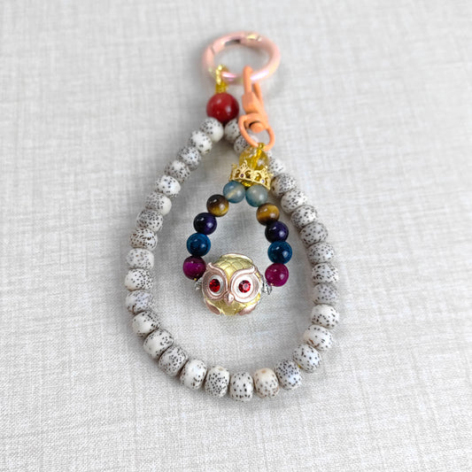 Pulsera de meditación zen: tótem de búho con semillas de Bodhi para un flujo de energía positivo