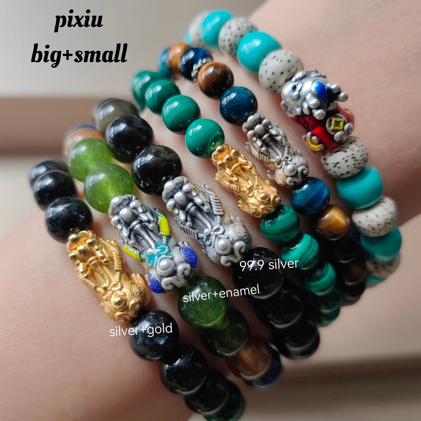 pulsera de protección pi xiu hecha a mano con obsidiana negra y cristal verde, joyería energética para la suerte y el éxito