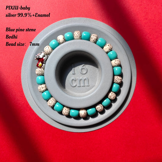 Pulsera mítica china Pi Xiu: amuleto de riqueza y fuerza vital de triple energía turquesa/bodhi